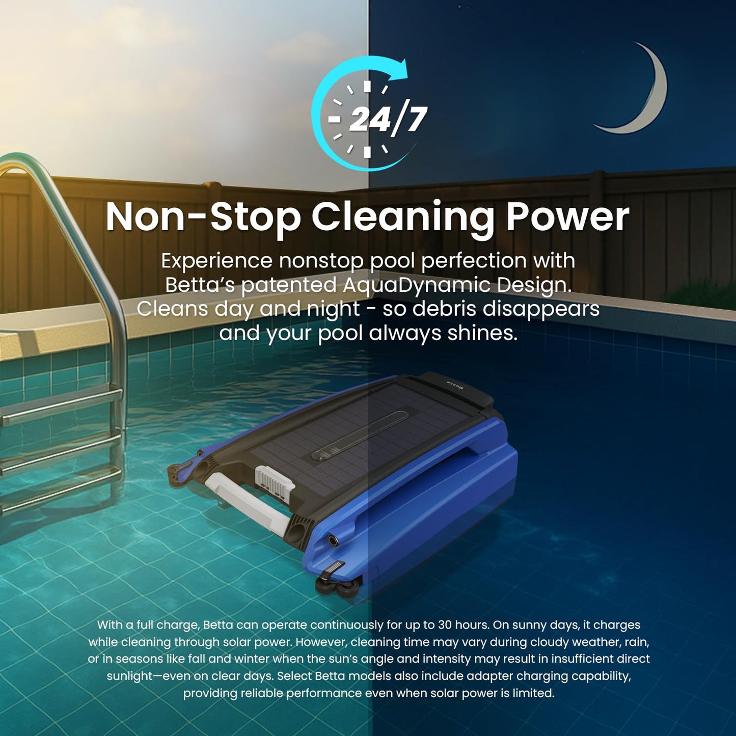 LumenX SE Solar Powered Automatic Robotic Pool Surface Skimmer Cleaner with 24/7 Continuous Cleaning Battery Power and Re-Engineered Twin Salt Chlorine Tolerant Motors - Outdoor Solar Outlet