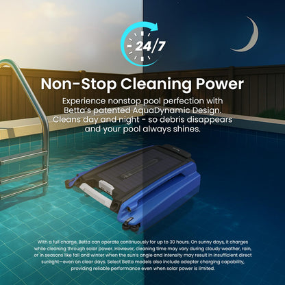 LumenX SE Solar Powered Automatic Robotic Pool Surface Skimmer Cleaner with 24/7 Continuous Cleaning Battery Power and Re-Engineered Twin Salt Chlorine Tolerant Motors - Outdoor Solar Outlet