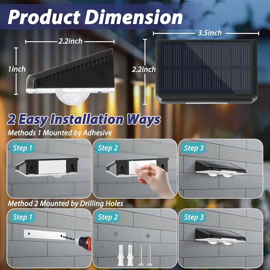 LumenX Solar Fence Lights – 3-Color Temperature, 80 Lumen IP65 Waterproof, Black 8-Pack - Outdoor Solar Outlet