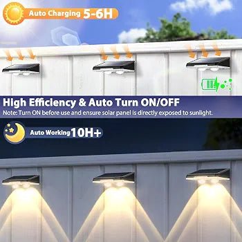 LumenX Solar Fence Lights – 3-Color Temperature, 80 Lumen IP65 Waterproof, Black 8-Pack - Outdoor Solar Outlet