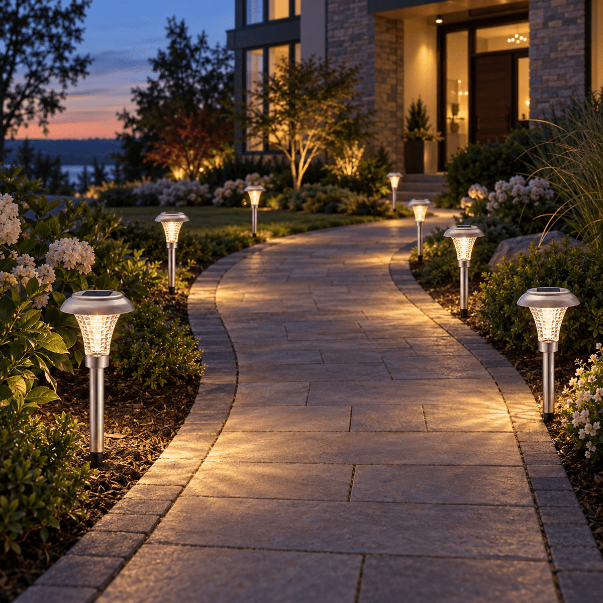 LumenX Solar LED Pathway Lights, Silver Stainless-Steel Finish, 18.5-Inch Outdoor Garden Lights – 16-Pack - Outdoor Solar Outlet