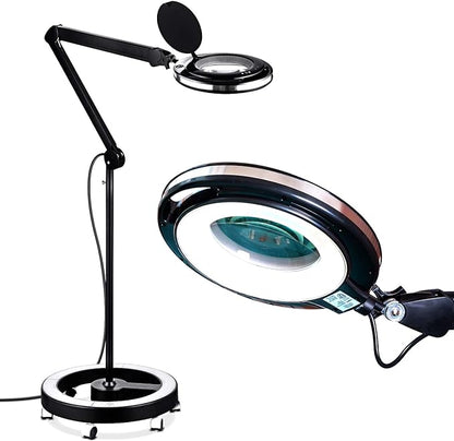 Magnifying Floor Lamp with 5 Wheels Rolling Base, 2.25X Magnifier with LED Light, 2-in-1 - Outdoor Solar Outlet