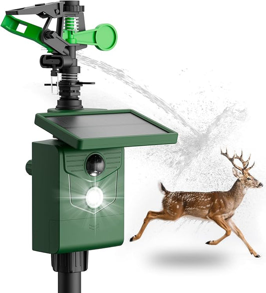 Motion-Activated Solar Sprinkler Animal Repeller – PIR Sensor, Flashing Lights, 360° Adjustable Spray, IP65 – 1 Pack - Outdoor Solar Outlet