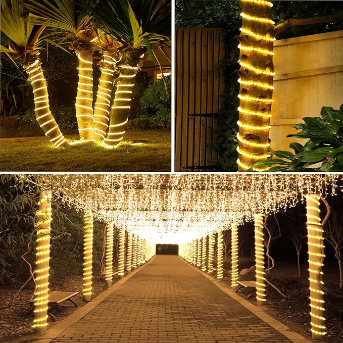 New Upgraded Solar Strip Lights 200 LED 16ft 19 Modes Solar Powered & USB Rechargeable String Lights Outdoor Waterproof with Remote Timer Dimmable for Pool Yard Party Wedding Christmas - Outdoor Solar Outlet