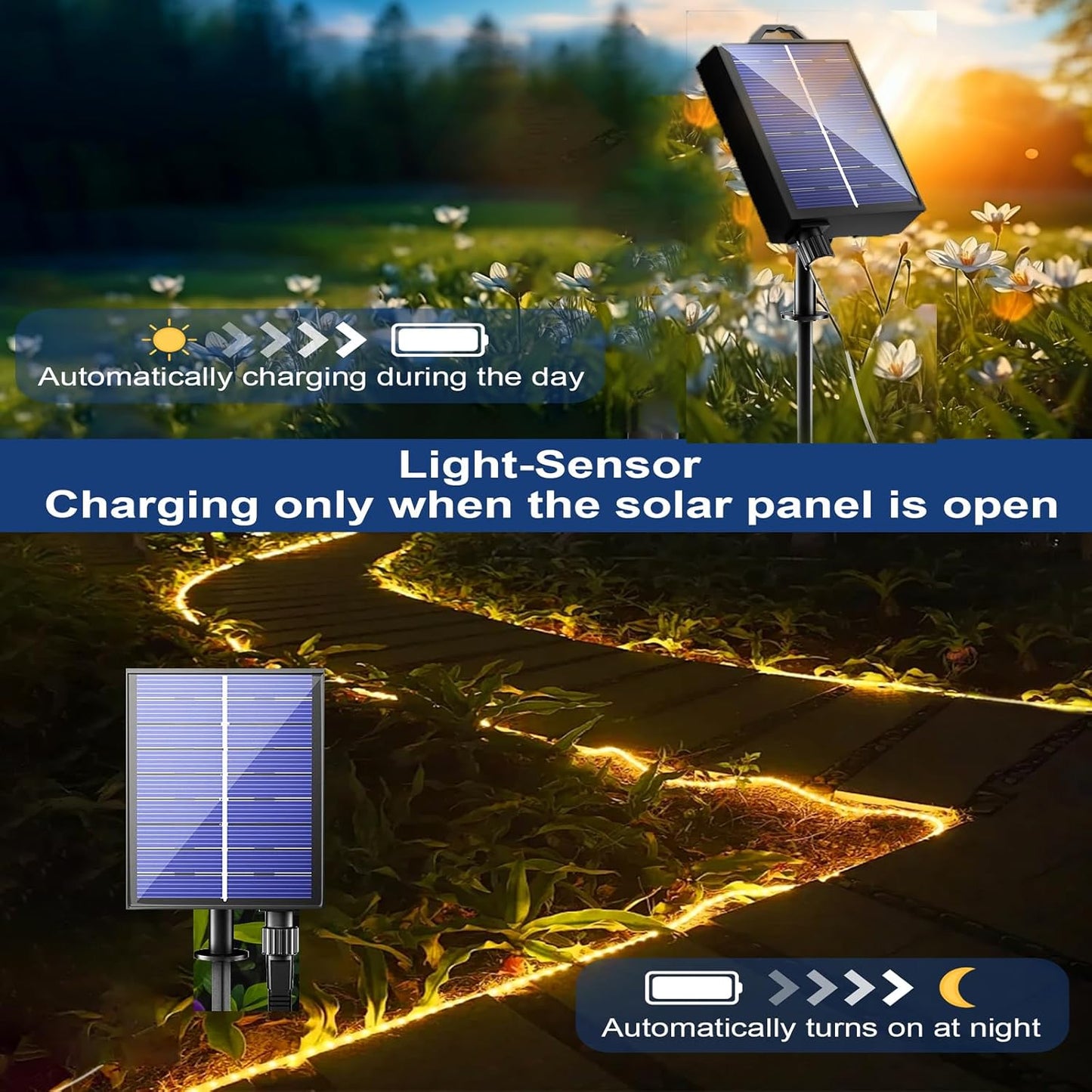 New Upgraded Solar Strip Lights 200 LED 16ft 19 Modes Solar Powered & USB Rechargeable String Lights Outdoor Waterproof with Remote Timer Dimmable for Pool Yard Party Wedding Christmas - Outdoor Solar Outlet