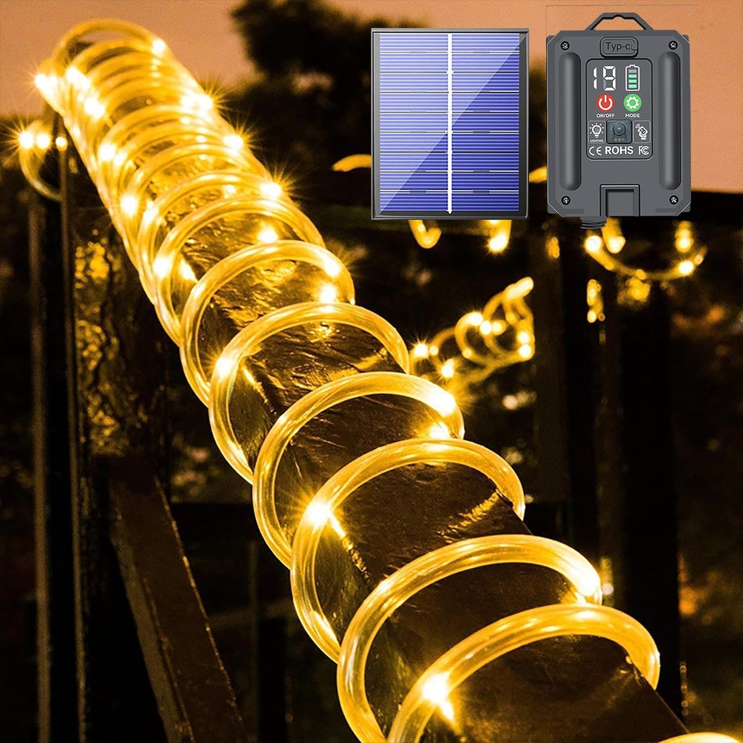 New Upgraded Solar Strip Lights 200 LED 16ft 19 Modes Solar Powered & USB Rechargeable String Lights Outdoor Waterproof with Remote Timer Dimmable for Pool Yard Party Wedding Christmas - Outdoor Solar Outlet