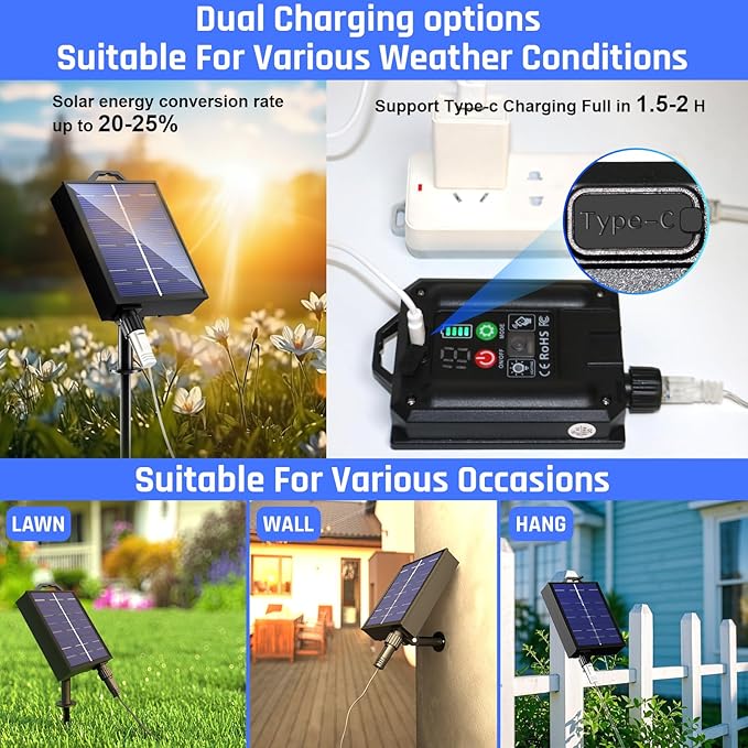 New Upgraded Solar Strip Lights 200 LED 16ft 19 Modes Solar Powered & USB Rechargeable String Lights Outdoor Waterproof with Remote Timer Dimmable for Pool Yard Party Wedding Christmas - Outdoor Solar Outlet