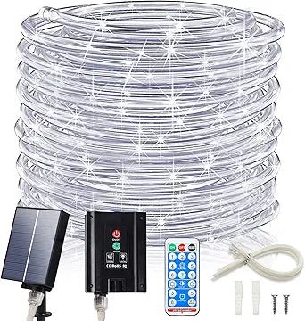 New Upgraded Solar Strip Lights 200 LED 16ft 19 Modes Solar Powered & USB Rechargeable String Lights Outdoor Waterproof with Remote Timer Dimmable for Pool Yard Party Wedding Christmas - Outdoor Solar Outlet