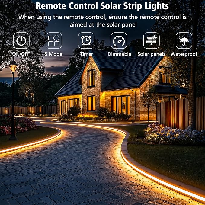 New Upgraded Solar Strip Lights 200 LED 16ft 19 Modes Solar Powered & USB Rechargeable String Lights Outdoor Waterproof with Remote Timer Dimmable for Pool Yard Party Wedding Christmas - Outdoor Solar Outlet