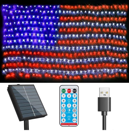 Oversize American Flag Solar Lights 420 Super Bright LEDs 2-in-1 Solar Powered and Plug in Flag Light - Outdoor Solar Outlet