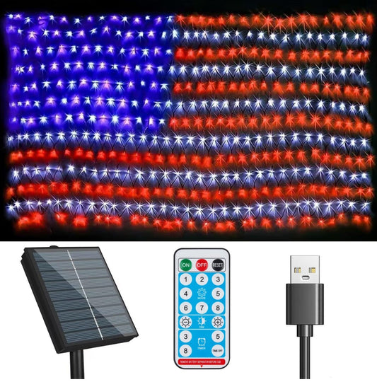 Oversize American Flag Solar Lights 420 Super Bright LEDs 2-in-1 Solar Powered and Plug in Flag Light - Outdoor Solar Outlet
