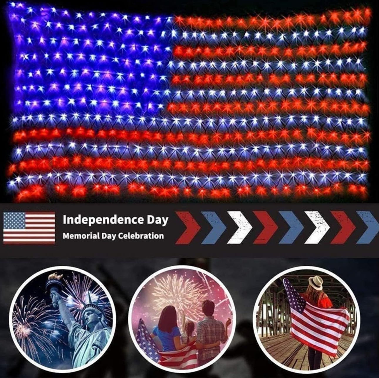 Oversize American Flag Solar Lights 420 Super Bright LEDs 2-in-1 Solar Powered and Plug in Flag Light - Outdoor Solar Outlet