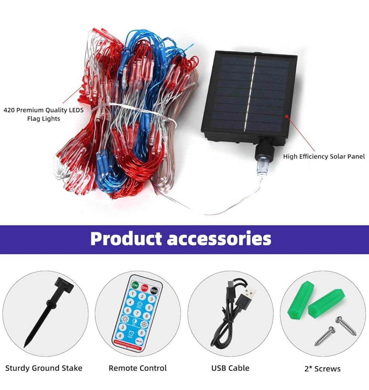 Oversize American Flag Solar Lights 420 Super Bright LEDs 2-in-1 Solar Powered and Plug in Flag Light - Outdoor Solar Outlet