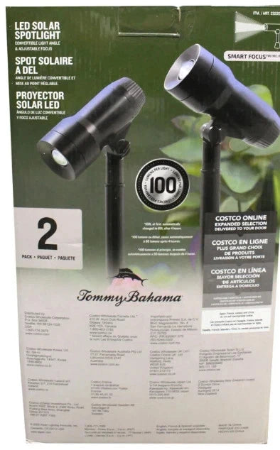 Tommy Bahama Solar LED Landscape Spotlights with Remote Solar Panels – 100 Lumens, 2-Pack