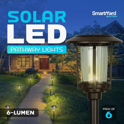 SmartYard 15-Lumen Solar Pathway Lights, Aluminum And Glass 6 Pack - Outdoor Solar Outlet