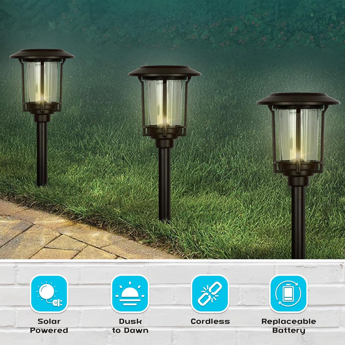 SmartYard 15-Lumen Solar Pathway Lights, Aluminum And Glass 6 Pack - Outdoor Solar Outlet