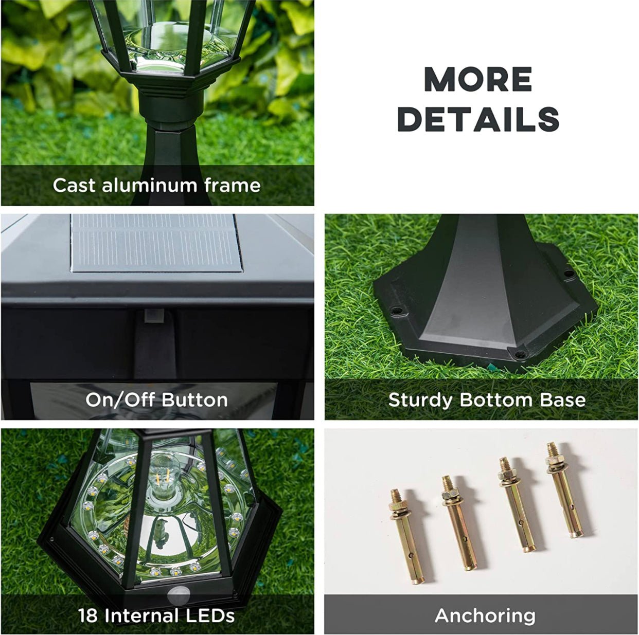 SmartYard 22" Solar Lamp Post Light, Outdoor Fixture with All Weather Aluminum, Motion Activated - Outdoor Solar Outlet
