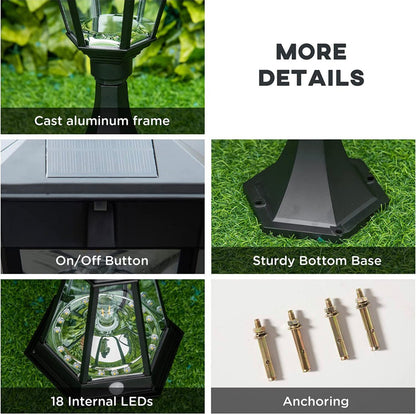 SmartYard 22" Solar Lamp Post Light, Outdoor Fixture with All Weather Aluminum, Motion Activated - Outdoor Solar Outlet