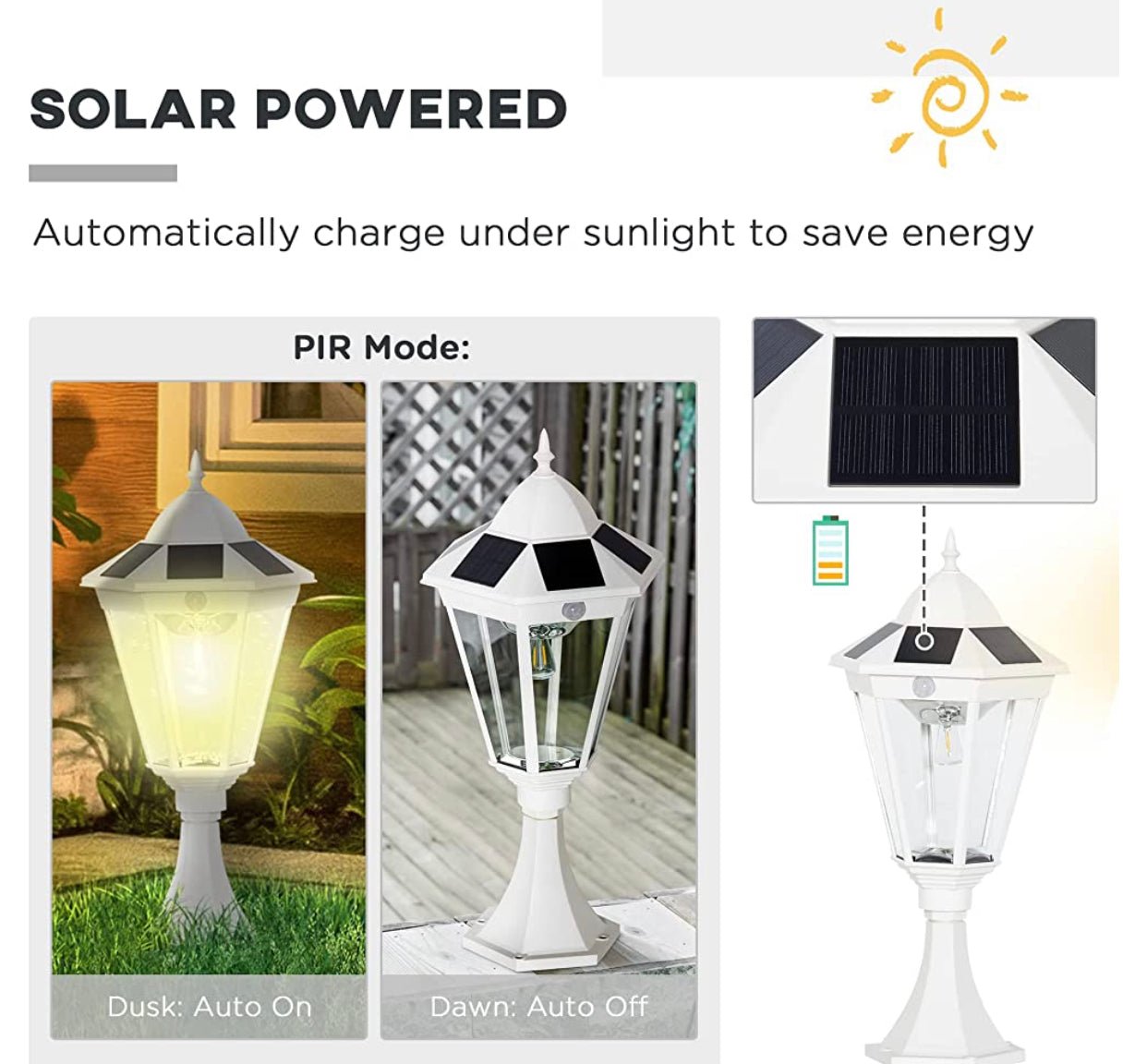 SmartYard 22" Solar Lamp Post Light, Outdoor Fixture with All Weather Aluminum, Motion Activated - Outdoor Solar Outlet