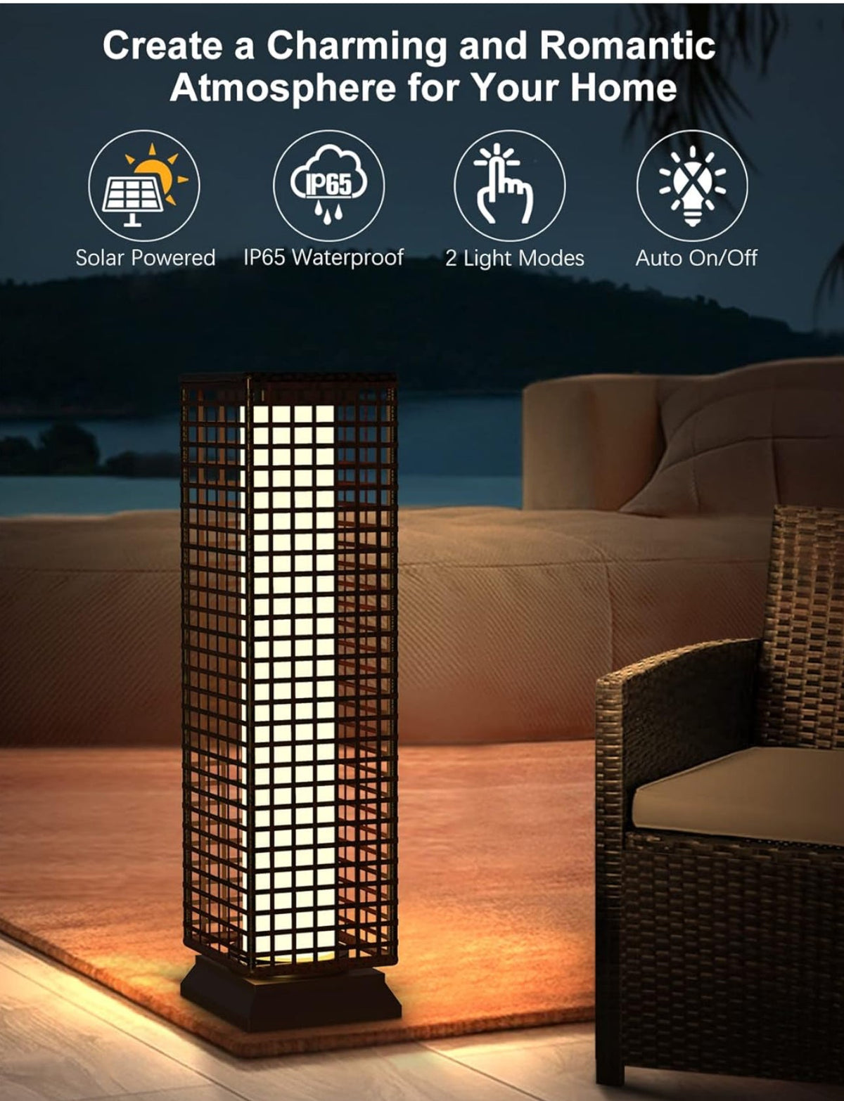 SmartYard 28’ Outdoor Solar Floor Lamp with 2 Lighting Modes - Outdoor Solar Outlet