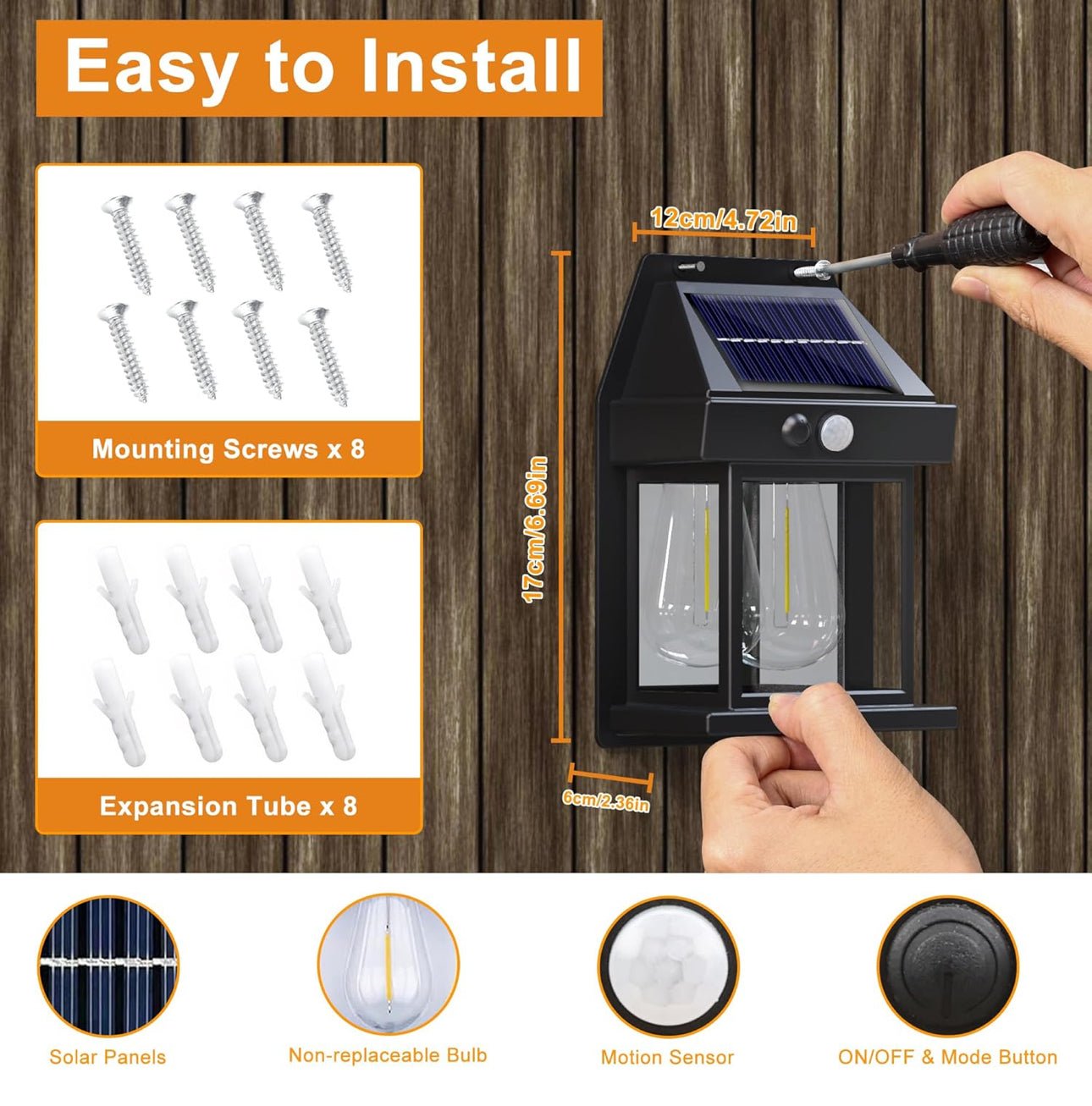 SmartYard 4 Pack Solar Sensor Motion Wall Lights Tungsten Lamps Exterior Porch Lanterns - Outdoor Solar Outlet
