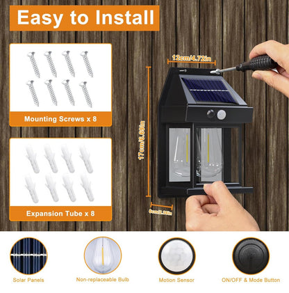 SmartYard 4 Pack Solar Sensor Motion Wall Lights Tungsten Lamps Exterior Porch Lanterns - Outdoor Solar Outlet