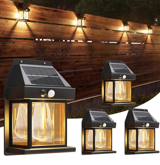 SmartYard 4 Pack Solar Sensor Motion Wall Lights Tungsten Lamps Exterior Porch Lanterns - Outdoor Solar Outlet