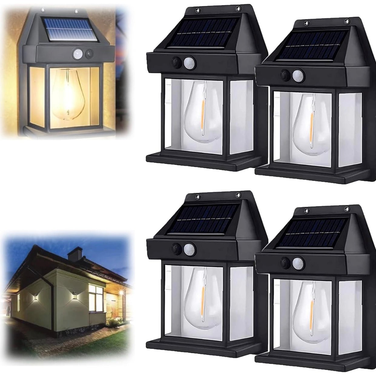 SmartYard 4 Pack Solar Sensor Motion Wall Lights Tungsten Lamps Exterior Porch Lanterns - Outdoor Solar Outlet