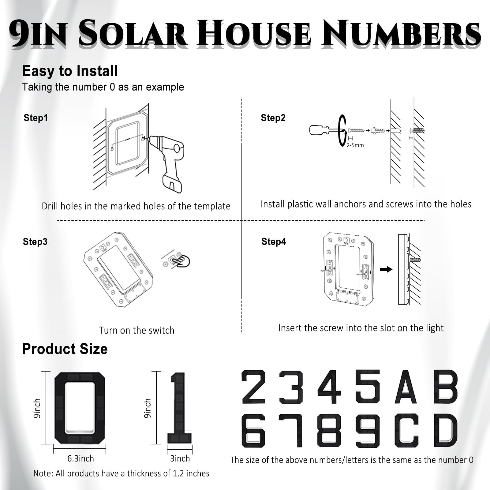 SmartYard 9 Inch Solar Lighted House Numbers for Outside, Light Up Waterproof LED Address Numbers Signs for Houses, Large Personalized Illuminated Exterior Modern House Numbers Light - Outdoor Solar Outlet