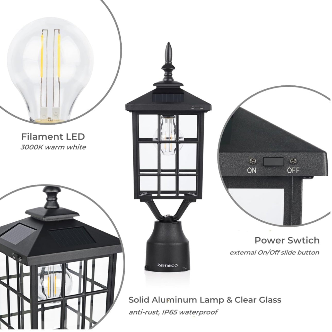 SmartYard LED Cast Aluminum Solar Post Light Fixture with 3-Inch Fitter Base for Outdoor Garden Post Pole Mount - Outdoor Solar Outlet