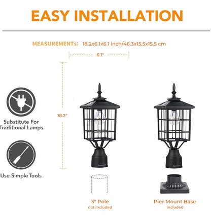 SmartYard LED Cast Aluminum Solar Post Light Fixture with 3-Inch Fitter Base for Outdoor Garden Post Pole Mount - Outdoor Solar Outlet