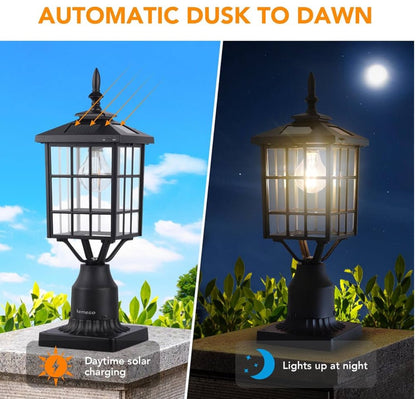 SmartYard LED Cast Aluminum Solar Post Light Fixture with 3-Inch Fitter Base for Outdoor Garden Post Pole Mount - Outdoor Solar Outlet