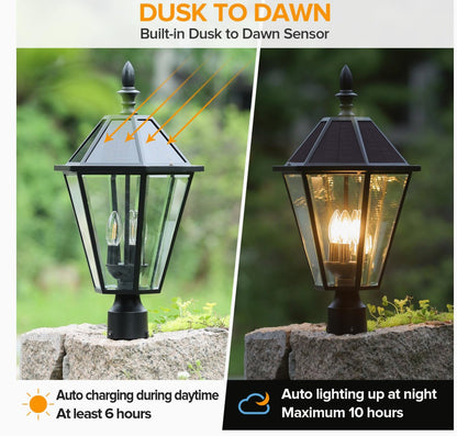 SmartYard LED Post Solar Light 22’ Outdoor,Dusk to Dawn Vintage Street Lights, 300LM, 2700K,Cast Aluminum - Outdoor Solar Outlet