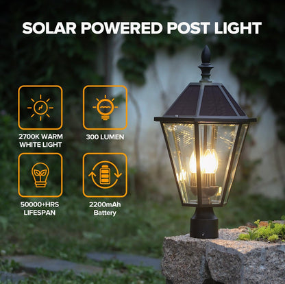 SmartYard LED Post Solar Light 22’ Outdoor,Dusk to Dawn Vintage Street Lights, 300LM, 2700K,Cast Aluminum - Outdoor Solar Outlet