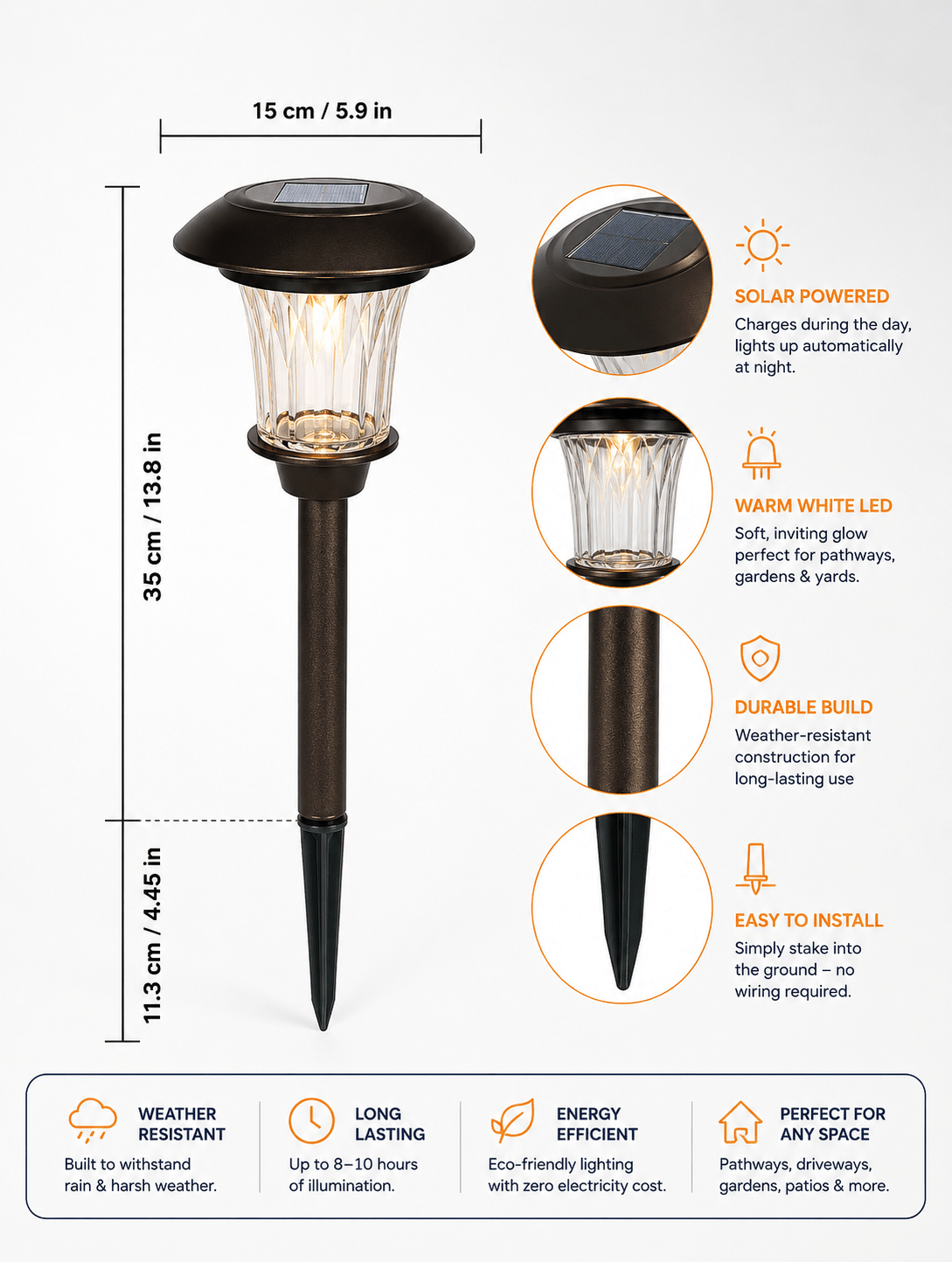 SmartYard Solar LED Large Outdoor Pathway Lights - 8 Pack- Oil Rubbed Bronze - Outdoor Solar Outlet
