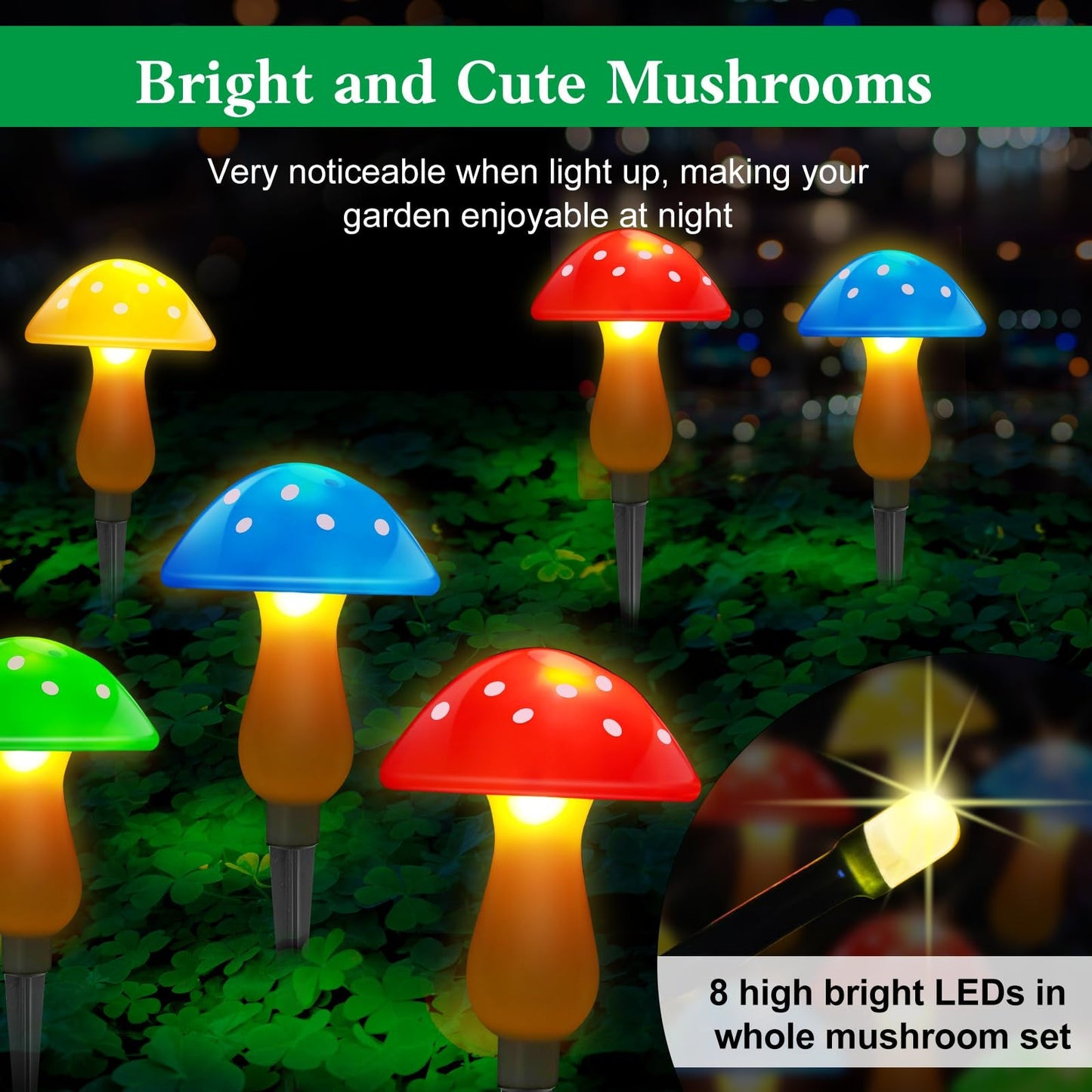 SmartYard Solar Mushroom Landscape Accent Light, 8 Modes And Set of 8 Pack - Outdoor Solar Outlet