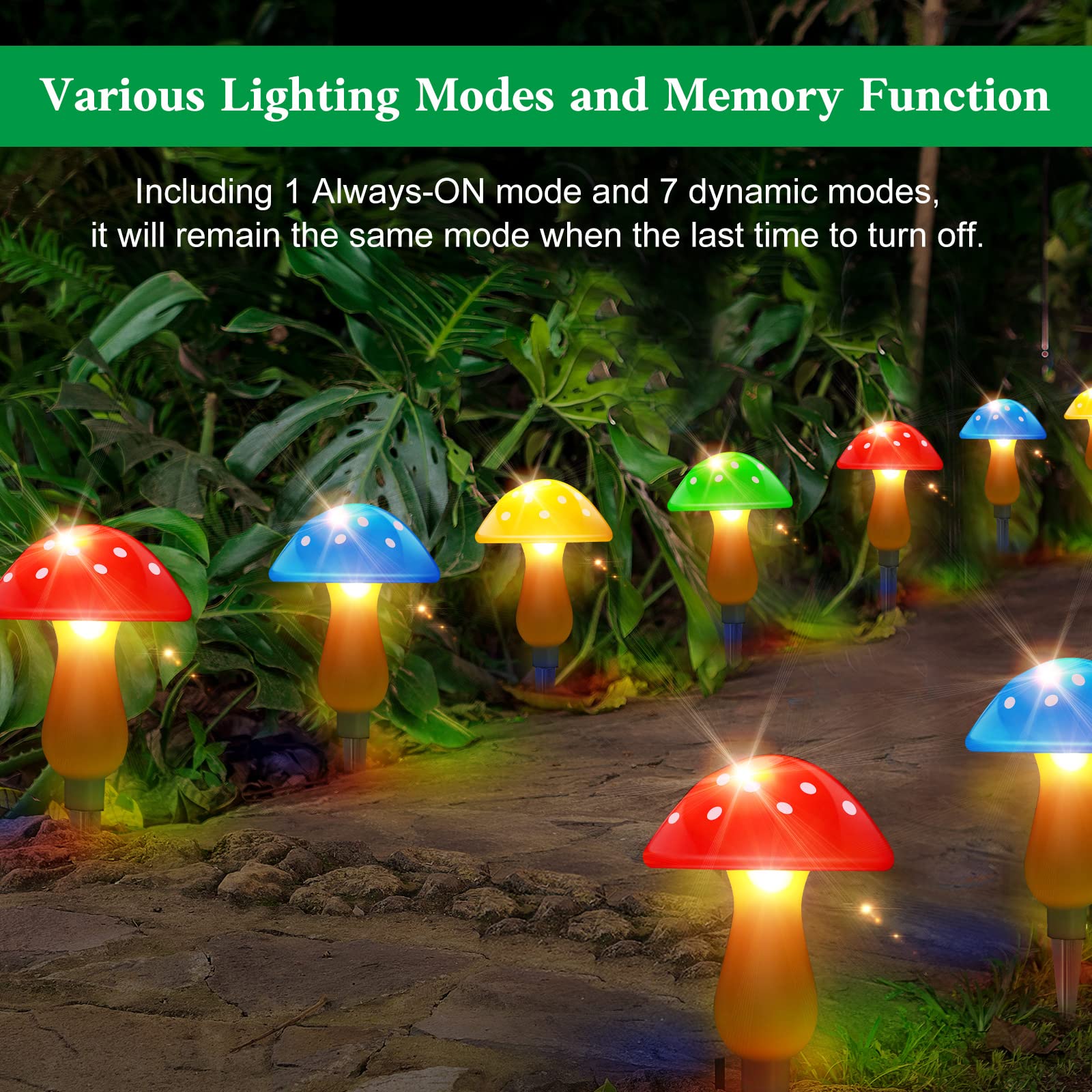 SmartYard Solar Mushroom Landscape Accent Light, 8 Modes And Set of 8 Pack - Outdoor Solar Outlet
