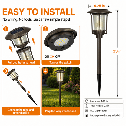 SmartYard Solar Pathway Lights Outdoor, 6-Pack Glass and Aluminum Garden Lights, IP65 Waterproof Warm White LED Lights for Walkways, Patios and Lawns - Outdoor Solar Outlet