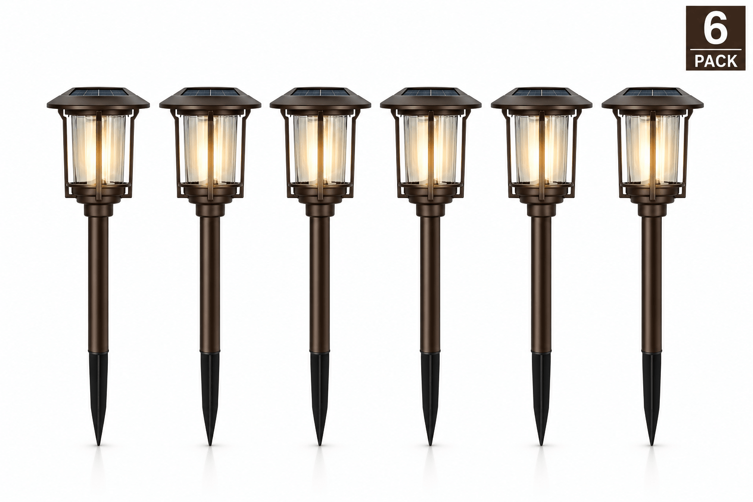 SmartYard Solar Pathway Lights Outdoor, 6-Pack Glass and Aluminum Garden Lights, IP65 Waterproof Warm White LED Lights for Walkways, Patios and Lawns