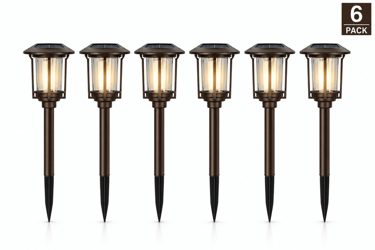 SmartYard Solar Pathway Lights Outdoor, 6-Pack Glass and Aluminum Garden Lights, IP65 Waterproof Warm White LED Lights for Walkways, Patios and Lawns - Outdoor Solar Outlet