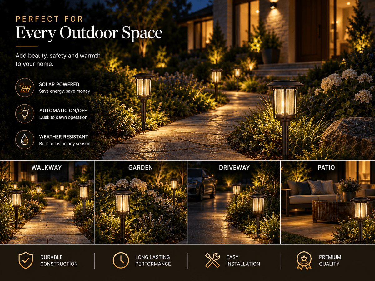 SmartYard Solar Pathway Lights Outdoor, 6-Pack Glass and Aluminum Garden Lights, IP65 Waterproof Warm White LED Lights for Walkways, Patios and Lawns - Outdoor Solar Outlet