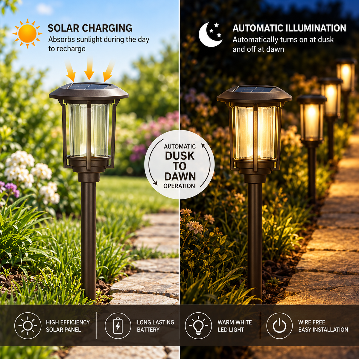 SmartYard Solar Pathway Lights Outdoor, 6-Pack Glass and Aluminum Garden Lights, IP65 Waterproof Warm White LED Lights for Walkways, Patios and Lawns - Outdoor Solar Outlet