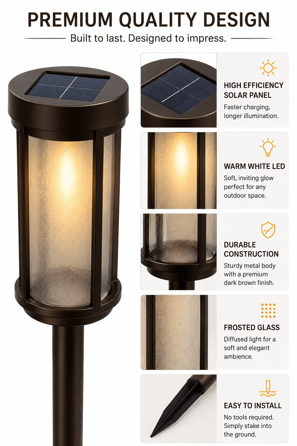 SmartYard Solar Pathway Lights Outdoor, 8-Pack Glass and Aluminum Garden Lights, IP65 Waterproof Warm White LED Lights for Walkways, Patios and Lawns - Outdoor Solar Outlet