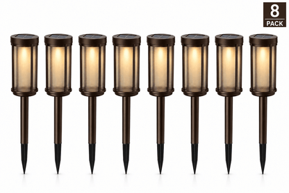 SmartYard Solar Pathway Lights Outdoor, 8-Pack Glass and Aluminum Garden Lights, IP65 Waterproof Warm White LED Lights for Walkways, Patios and Lawns - Outdoor Solar Outlet