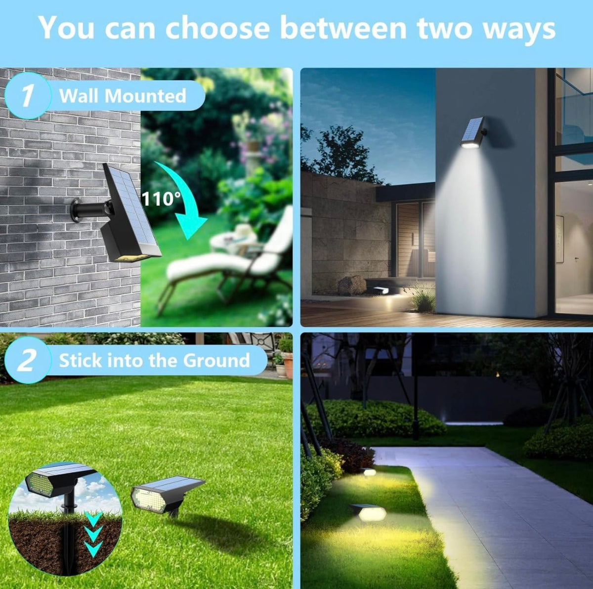 SmartYard Solar Spot Lights 53 LEDs, 2 Modes Pathway/Wall Lights 2 In 1 Auto On/Off 4 Pack(Cool White) - Outdoor Solar Outlet