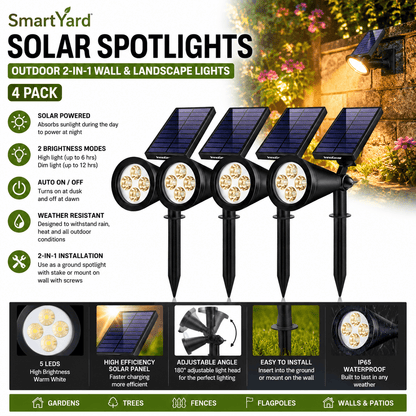 SmartYard Solar SpotLights Outdoor, Waterproof Solar Powered Landscape 2-in-1 Wall Light Auto On/Off , Pack of 4 - Outdoor Solar Outlet