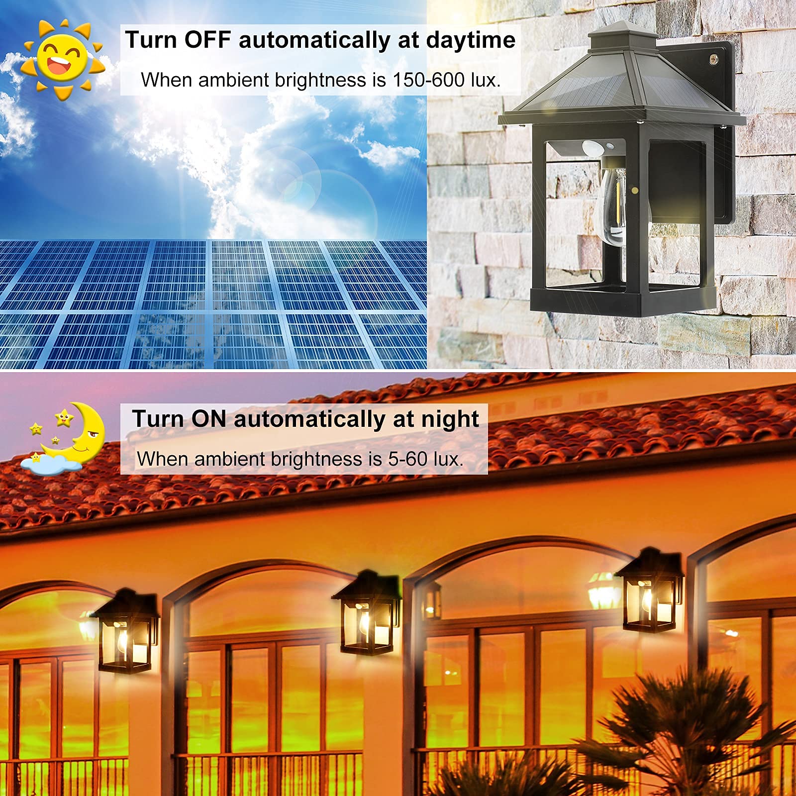 SmartYard Solar Wall Lanterns Outdoor with 3 Modes, Dusk to Dawn Motion Sensor LED Sconce Lights IP65 Waterproof, Exterior Front Porch 2 Pack - Outdoor Solar Outlet