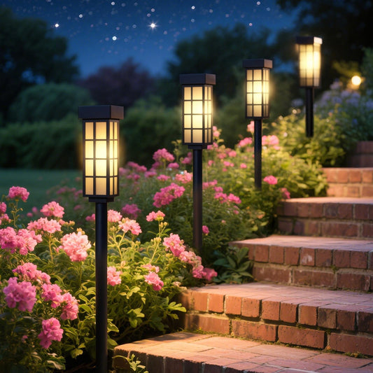 SmaryYard 8 Pack Solar Pathway Lights Outdoor, 24 Inch Tall Solar Light with Glass, IP65 Waterproof Outdoor Lights, Warm White - Outdoor Solar Outlet
