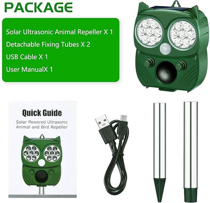 Solar Animal Repeller – Ultrasonic Pest Deterrent with Motion Sensor, LED Flashing Light, 5 Modes, Solar + USB Charging - Outdoor Solar Outlet
