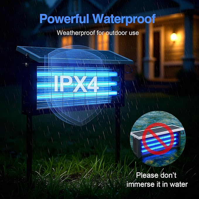 Solar Bug Zapper Outdoor, Wireless Portable Camping Mosquito Zapper 4500V For 3500 Sq.ft with Panel Sensor, Fly Traps with 10FT Extension Cord - Outdoor Solar Outlet
